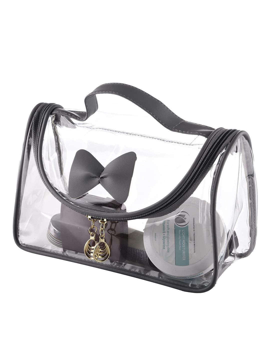 Kuber Industries Transparent & Grey U Shape Chain Makeup Pouch