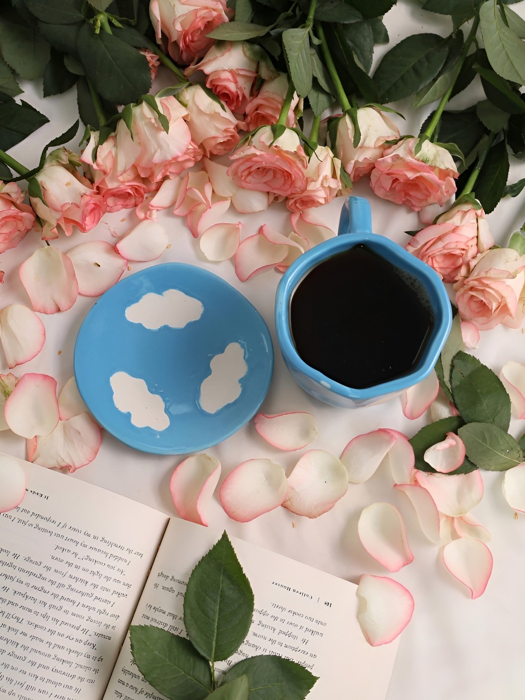 THE WHITE SPACE LIVING Blue & White 2 Pieces Printed Ceramic Cup And Saucer 240ml