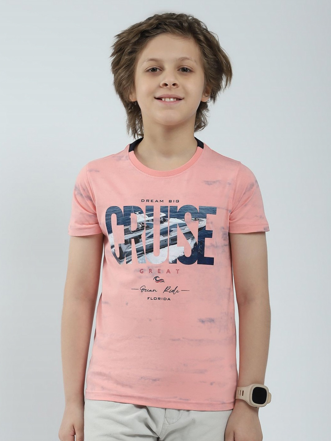 Monte Carlo Boys People & Places Printed Round Neck Cotton Regular Fit Casual T-shirt