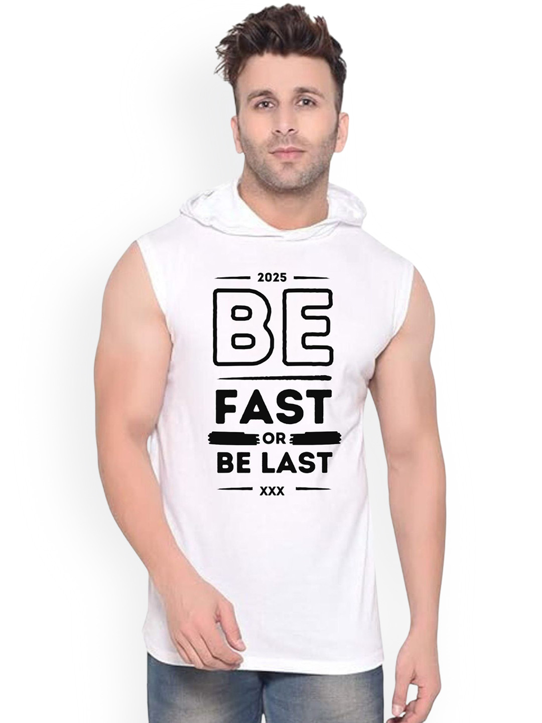 Fashnobic Be Fast Printed Innerwear Gym Vest  K_Print-298_gym_vest White M