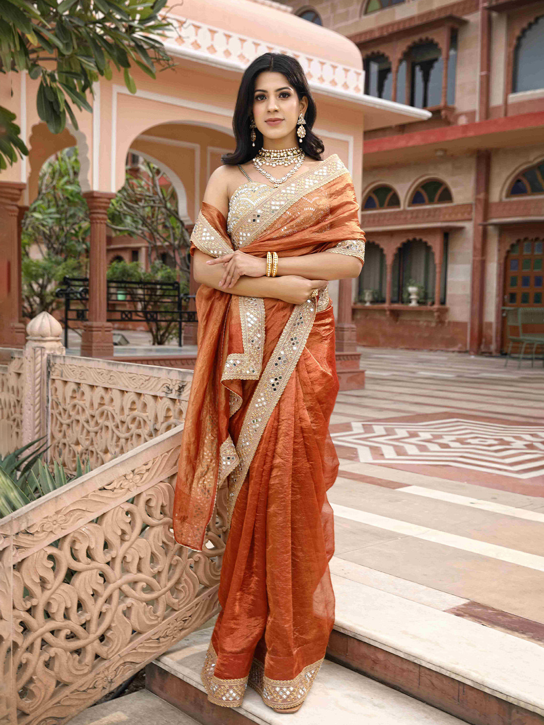 The Front Row Beads and Stones Tissue Saree