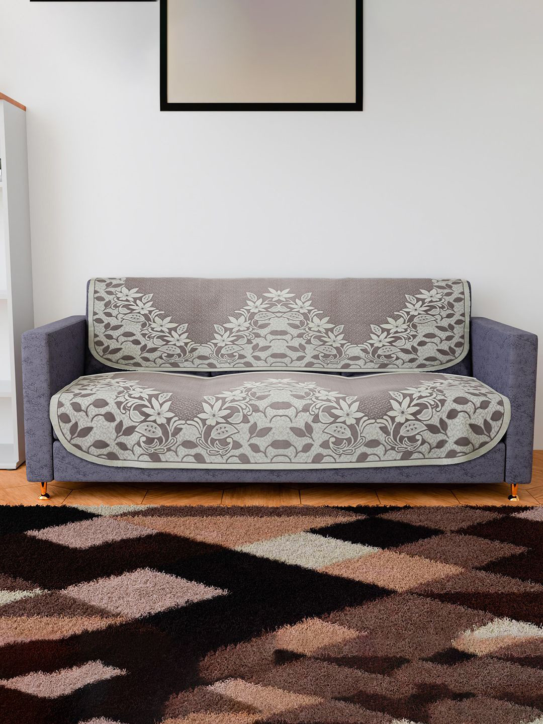 Kuber Industries Maroon Floral Cotton Washable 6PC Straight 3 Seater Sofa Cover-70x30In