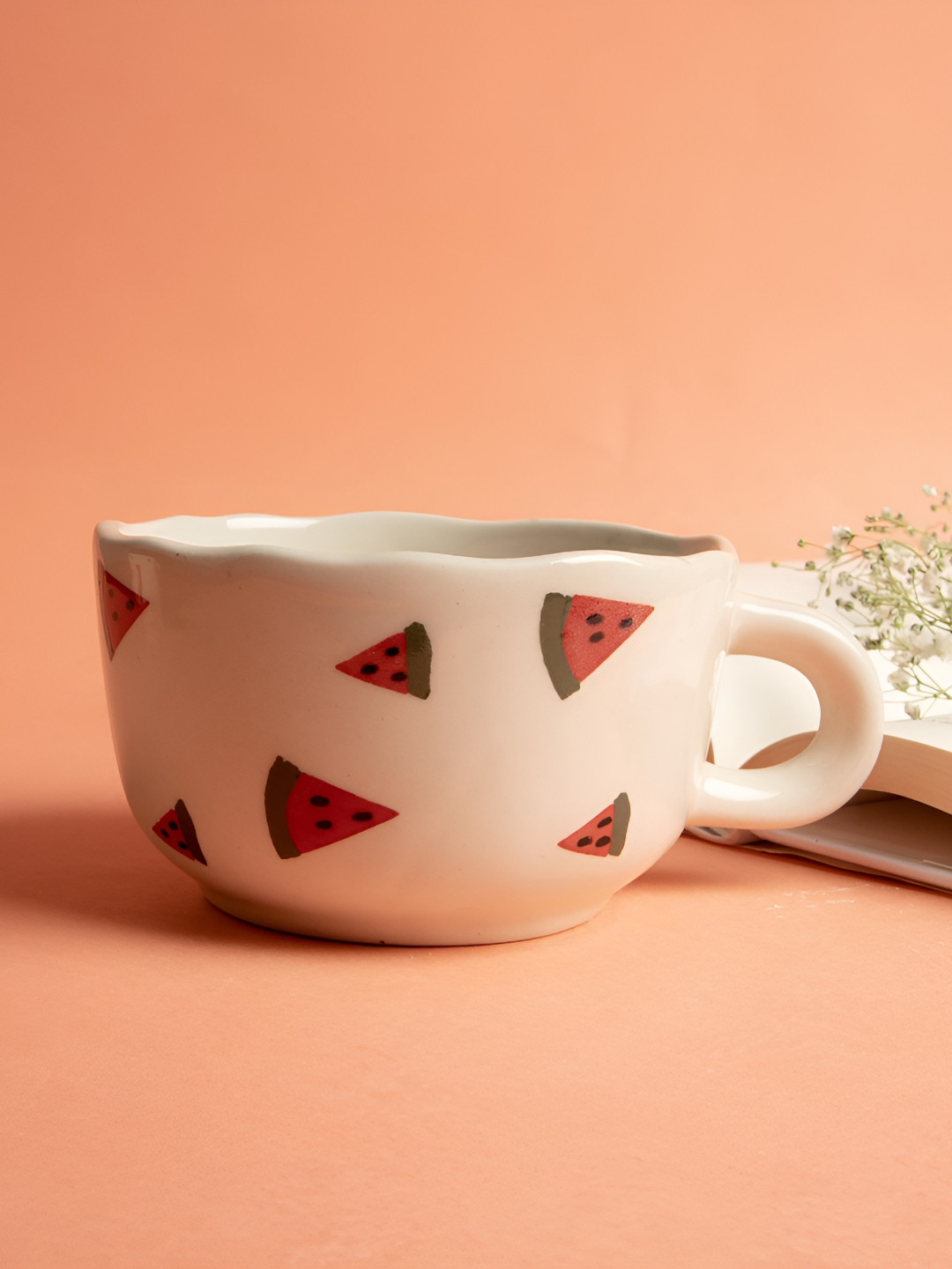 THE WHITE SPACE LIVING Teddy Holding Heart Balloon Message Off White Conversational Ceramic Handmade 2 Piece Mugs-250ml