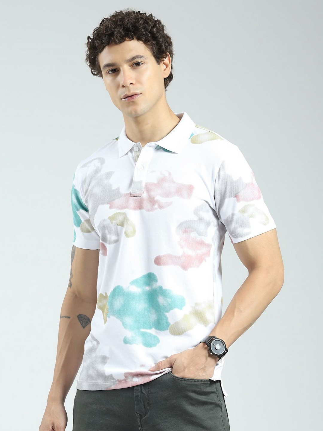 rock.it Abstract Printed Polo Collar Cotton Regular Fit T-shirt