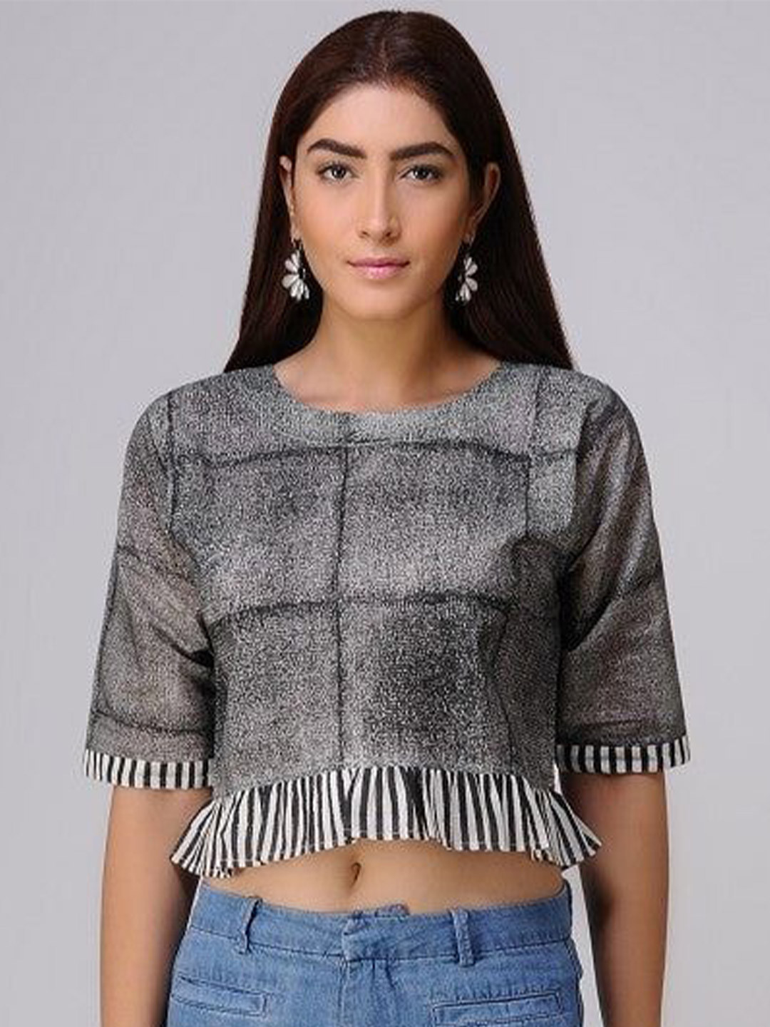 Banana Labs Women Textured Cotton Fringed Crop Top