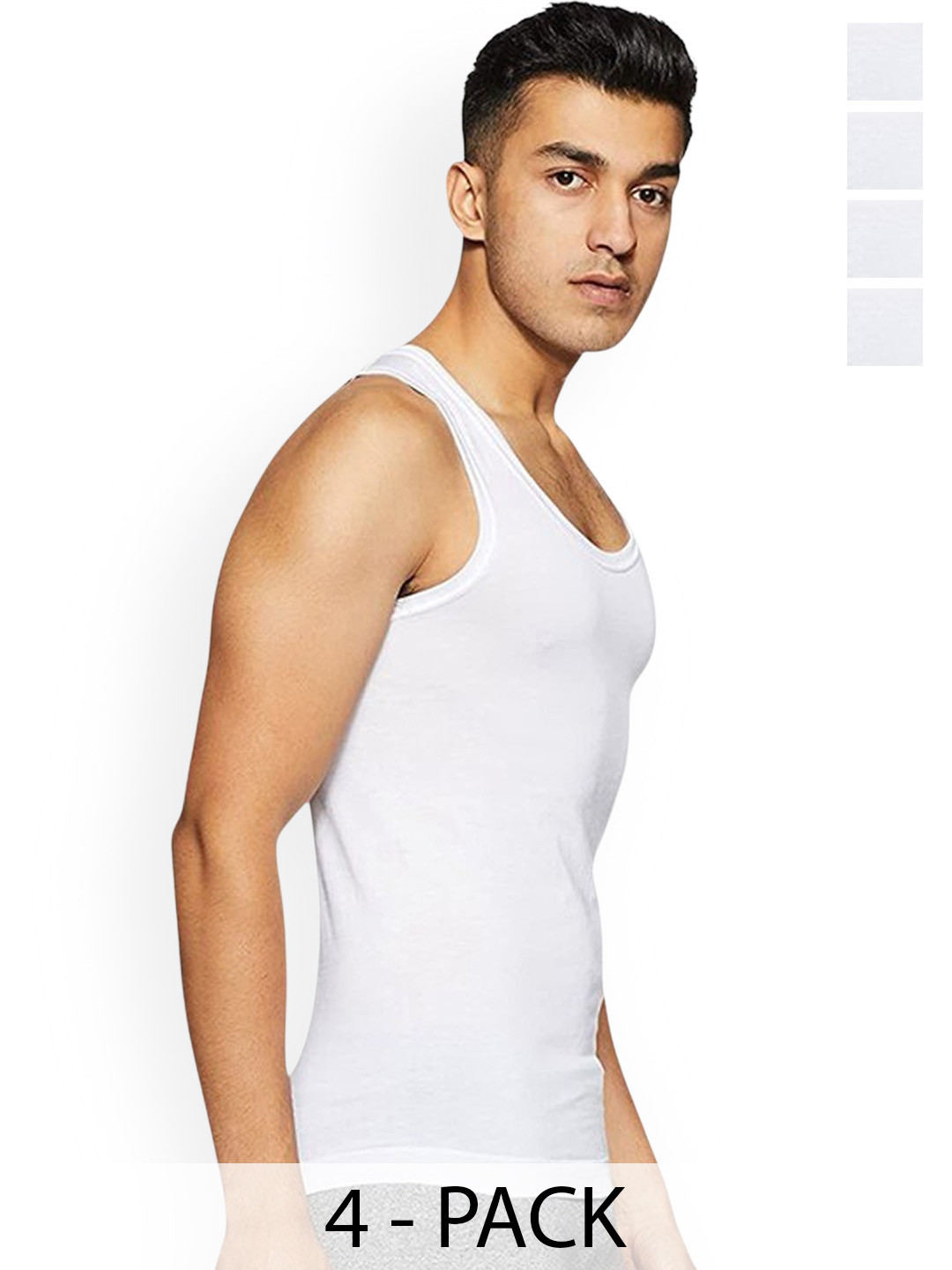 CAVENDERS Pack of 4 Cotton Scoop Neck Basic Vest soft White Premium quality Dno-v169st