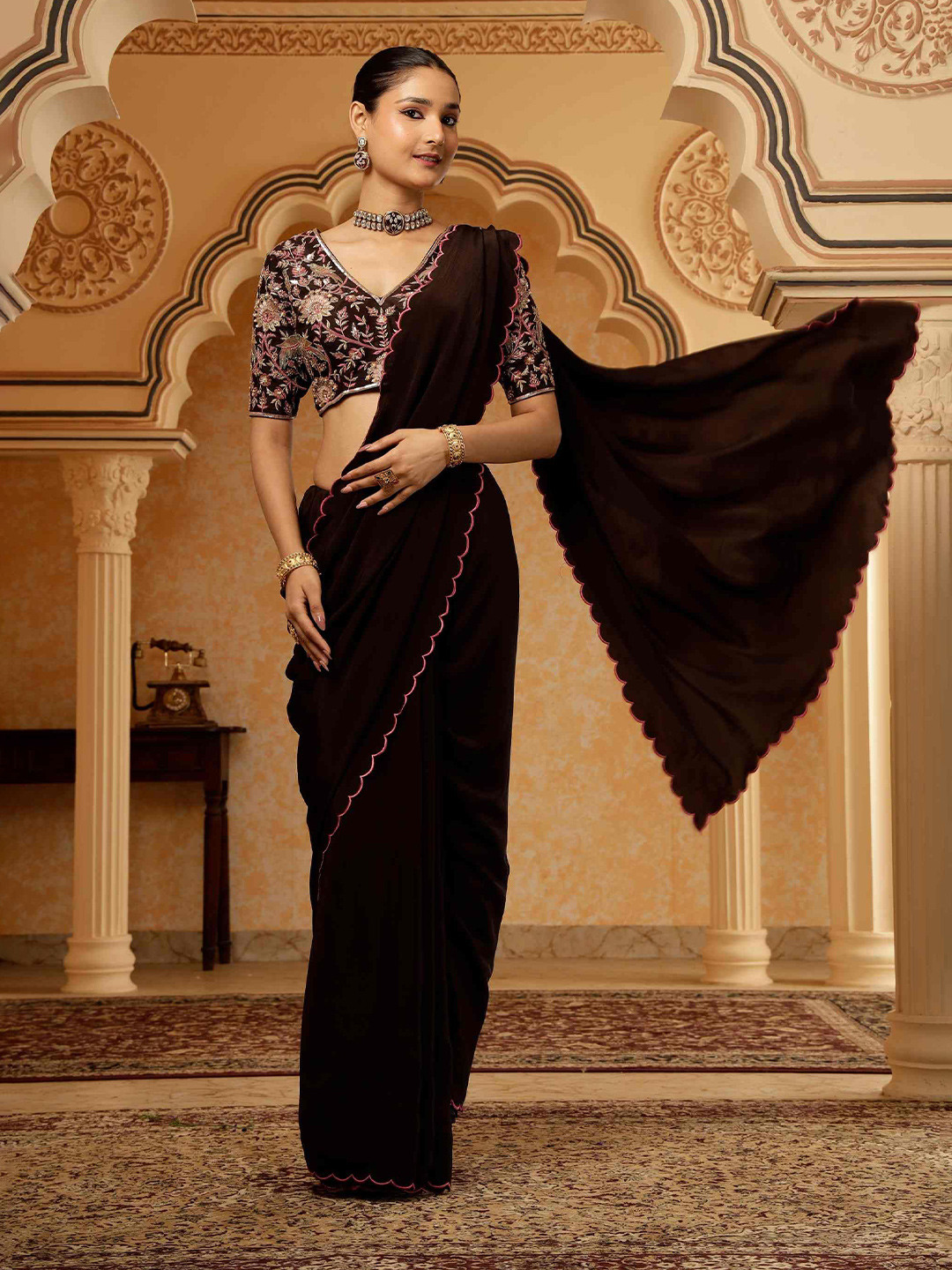 The Front Row Beads and Stones Crepe Saree