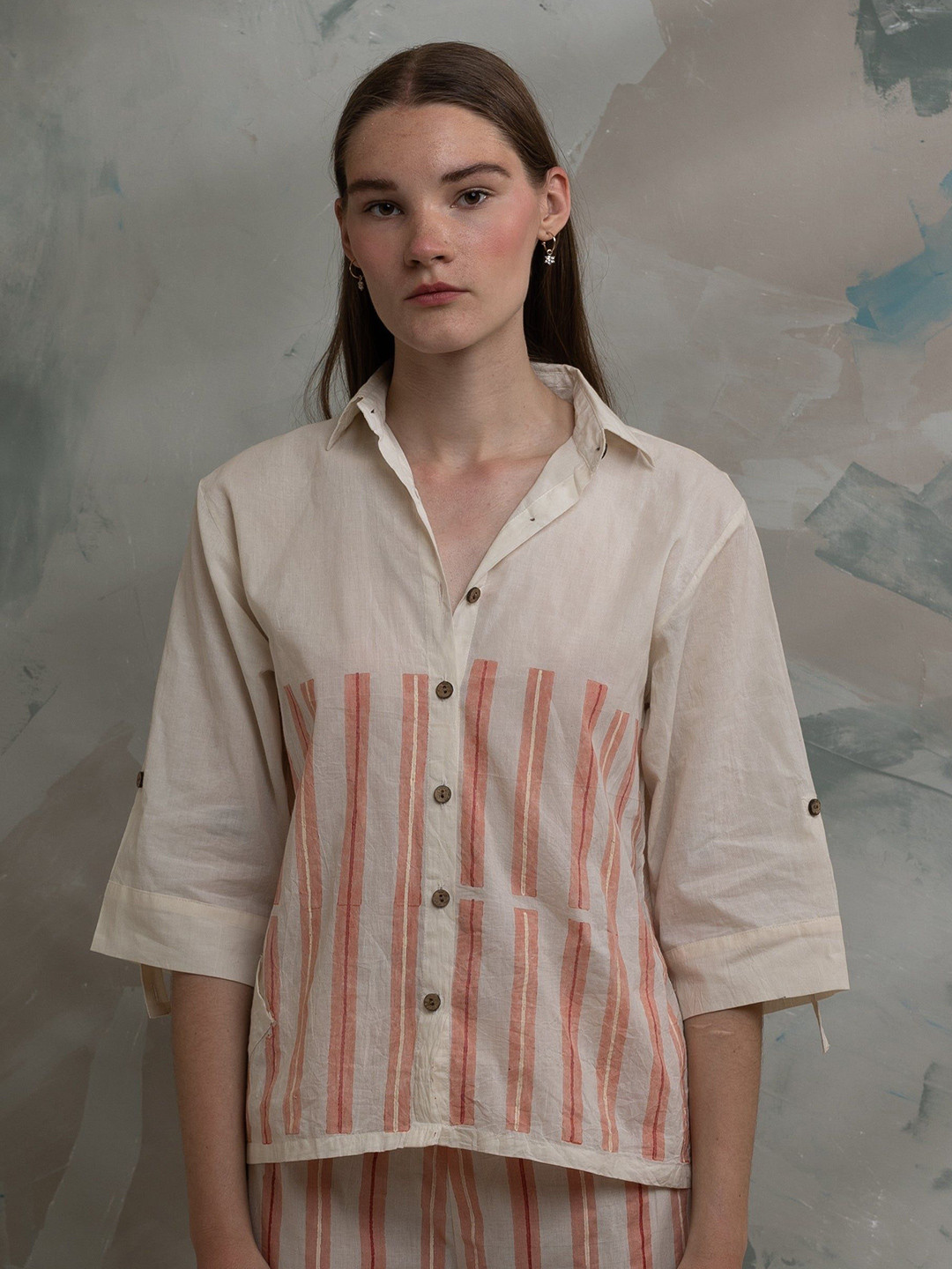 Banana Labs Women Floral Print Roll-Up Sleeves Cotton Top