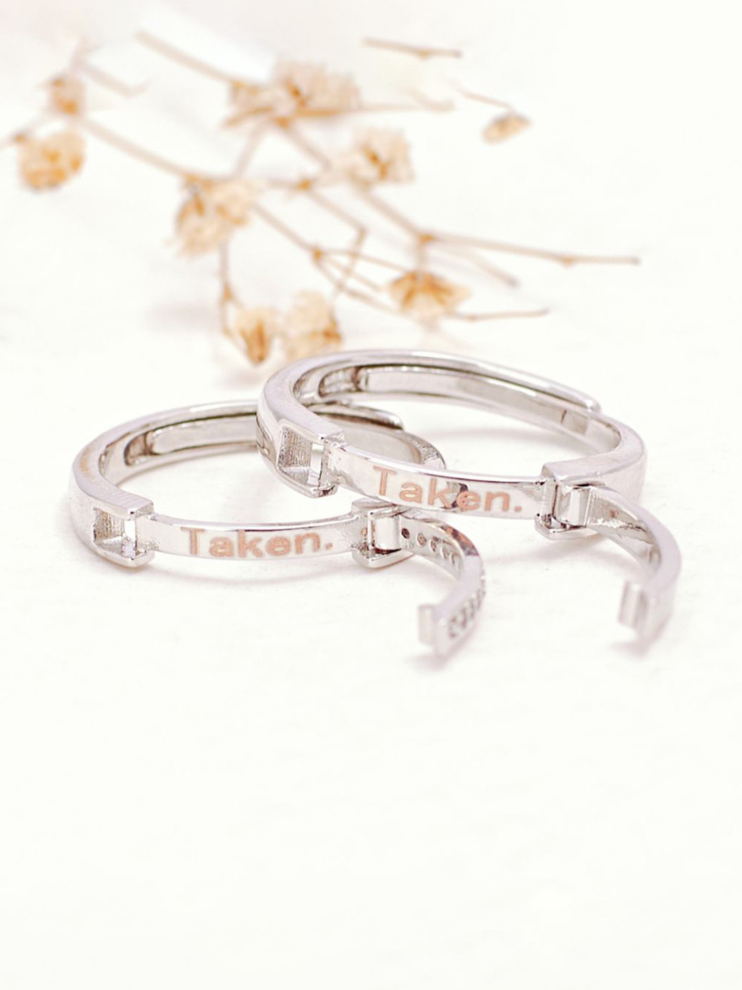 SALTY Set Of 2 Taken Coded Couple Stylish Adjustable Finger Ring