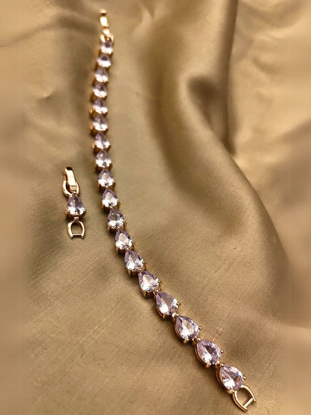 RaasRani Rose Gold-Plated Stainless Steel CZ-Studded Teardrop Wraparound Tennis Bracelet