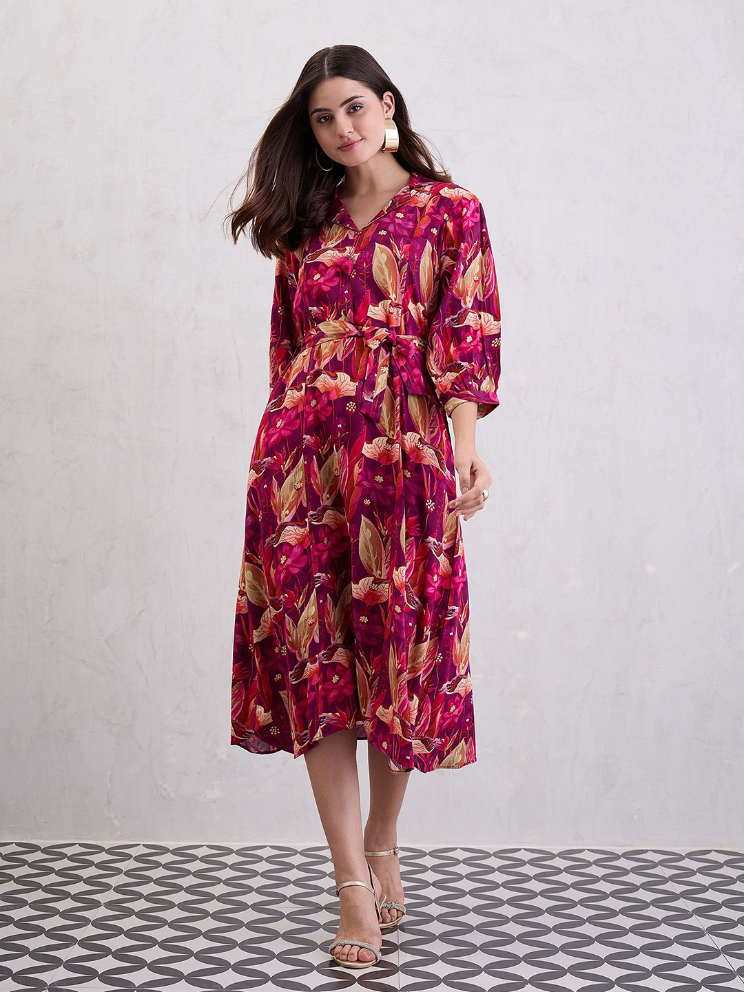 CHETI Floral Printed Fit & Flare Maxi Dress