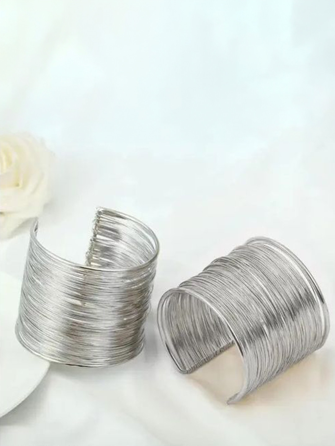 Sangria Set Of 2 Silver Plated Oxidised Cuff Bracelets