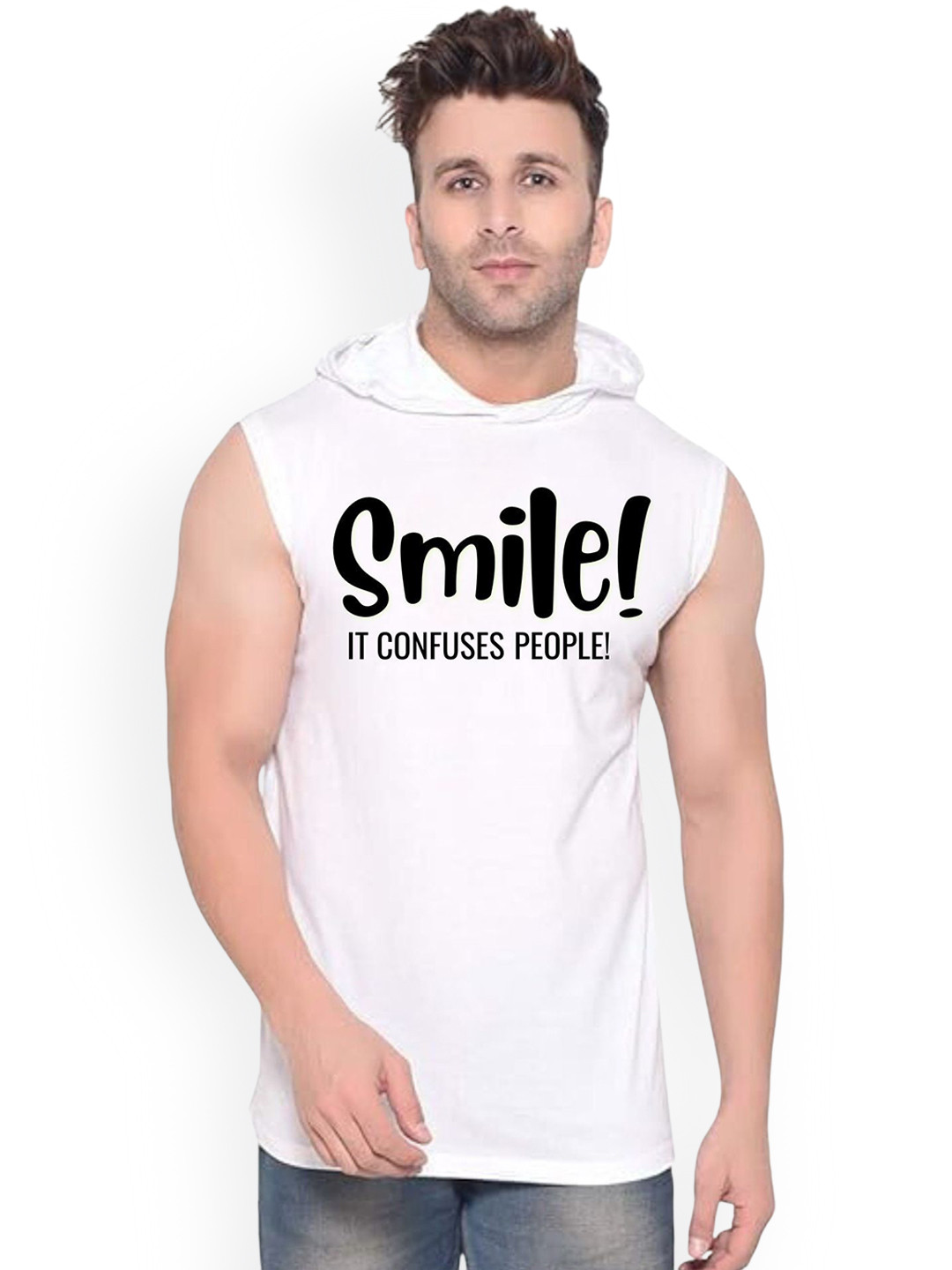Fashnobic Smile Printed Innerwear Gym Vest  K_Print-224_gym_vest White M