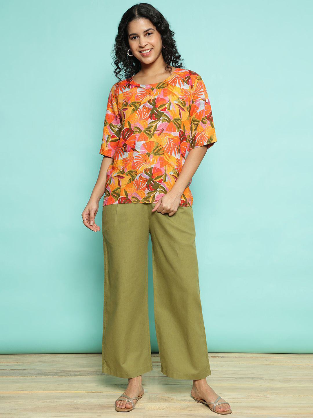 AC&F Printed Round Neck Tunic & Palazzo Co-Ords