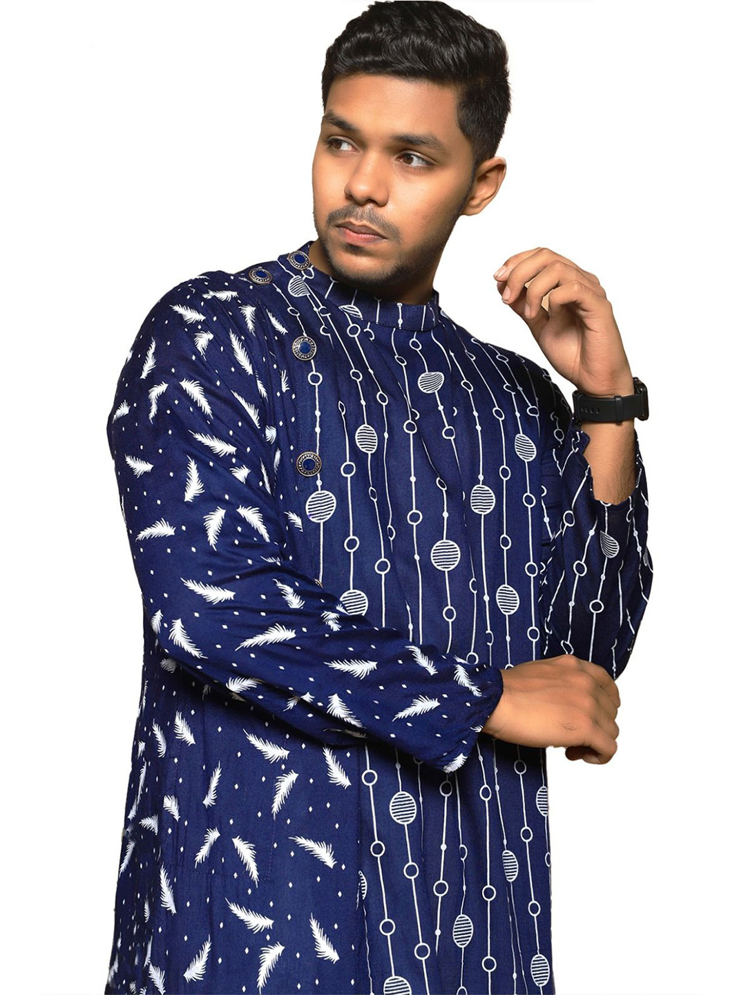 fABRIQ BY FFACE Geometric Printed Band Collar Straight Kurta