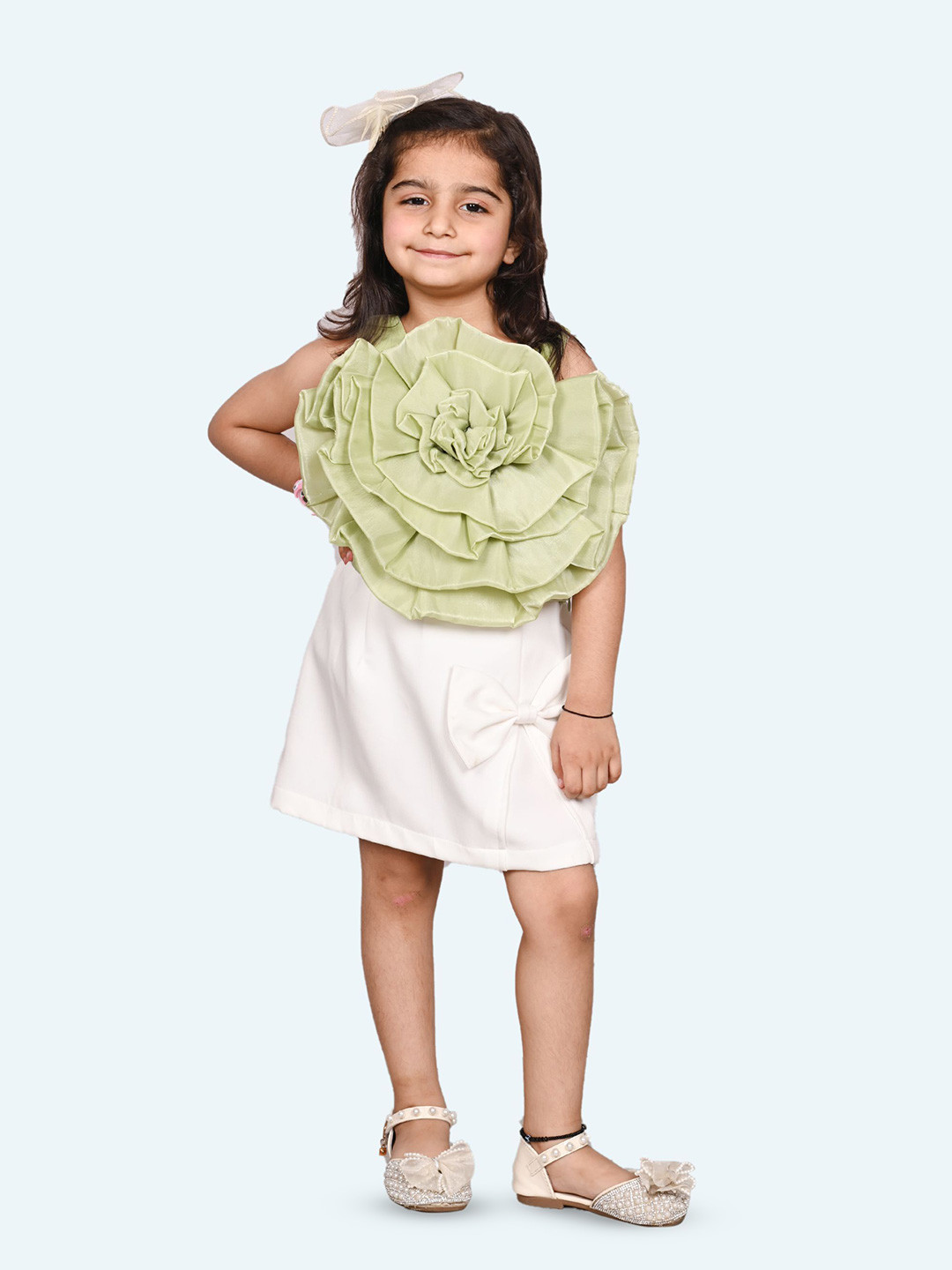 Modish Girls Floral Patch Work Round Neck Top With Skirt