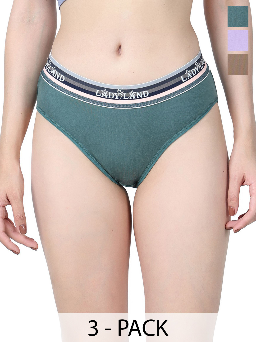 LADYLAND Pack Of 3 Mid-Rise Seamless Hipster Briefs NOVA-SKU-S