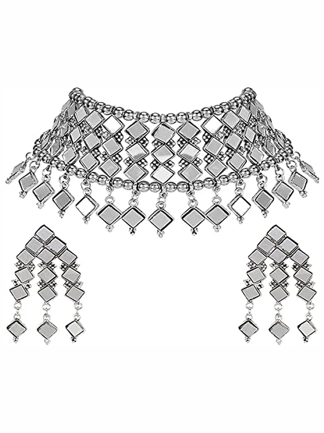 Sangria Oxidised Quad Mirror Jewellery Set