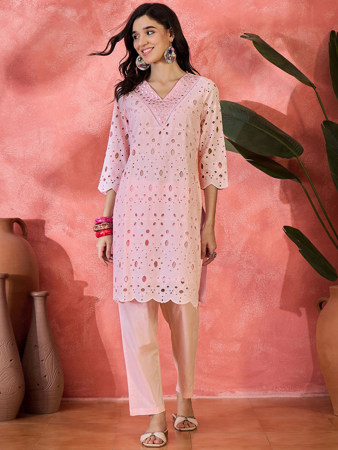 Sangria Women Self Design Cotton Kurta Set