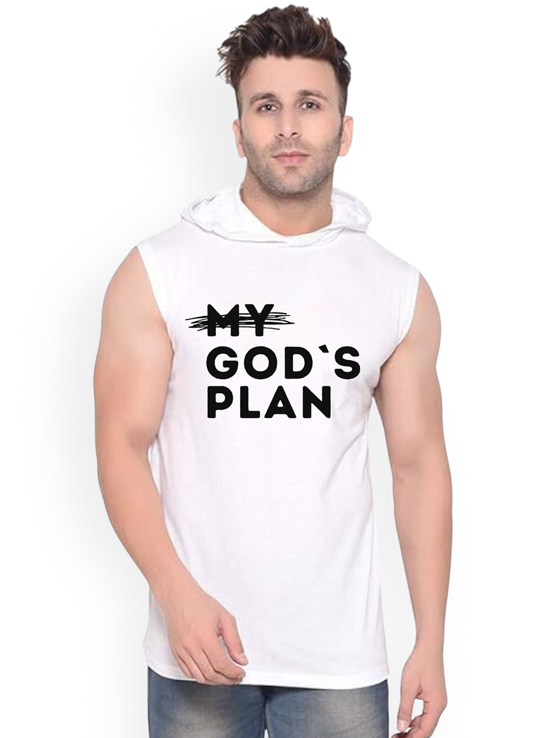 Fashnobic My God's Plan Printed Innerwear Gym Vest K_Print-225_gym_vest White M