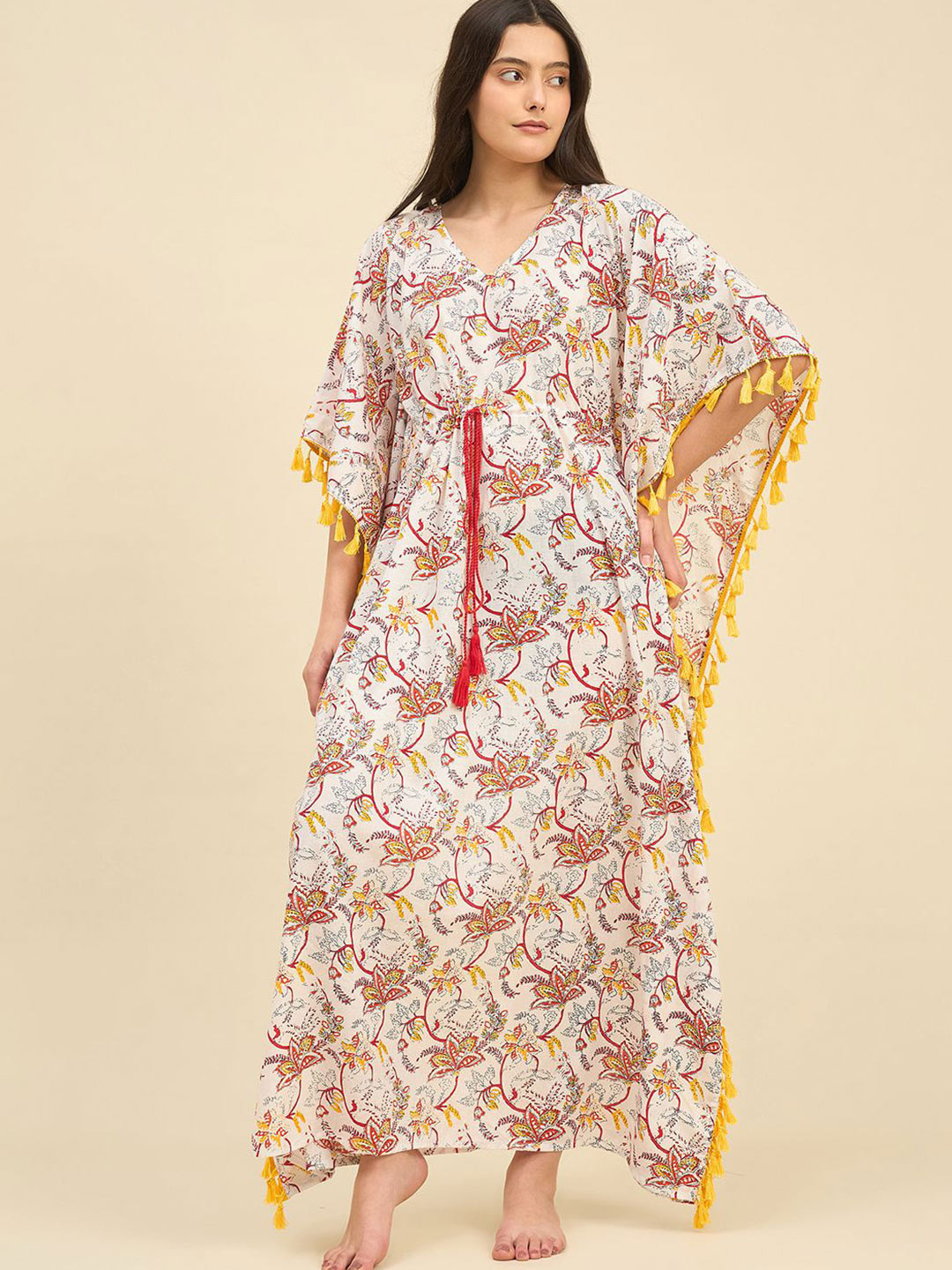 The Kaftan Company Printed Cotton Kaftan Maxi Nightdress