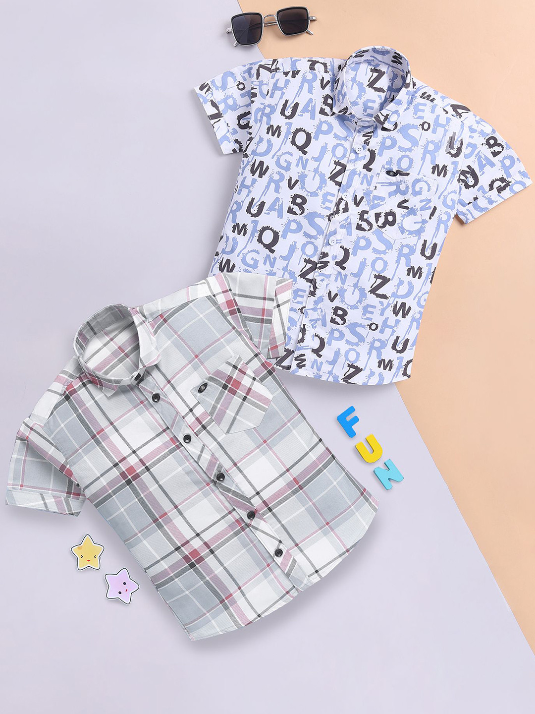 Toonyport Boys Pack Of 2 Typography Printed Cotton Casual Shirt