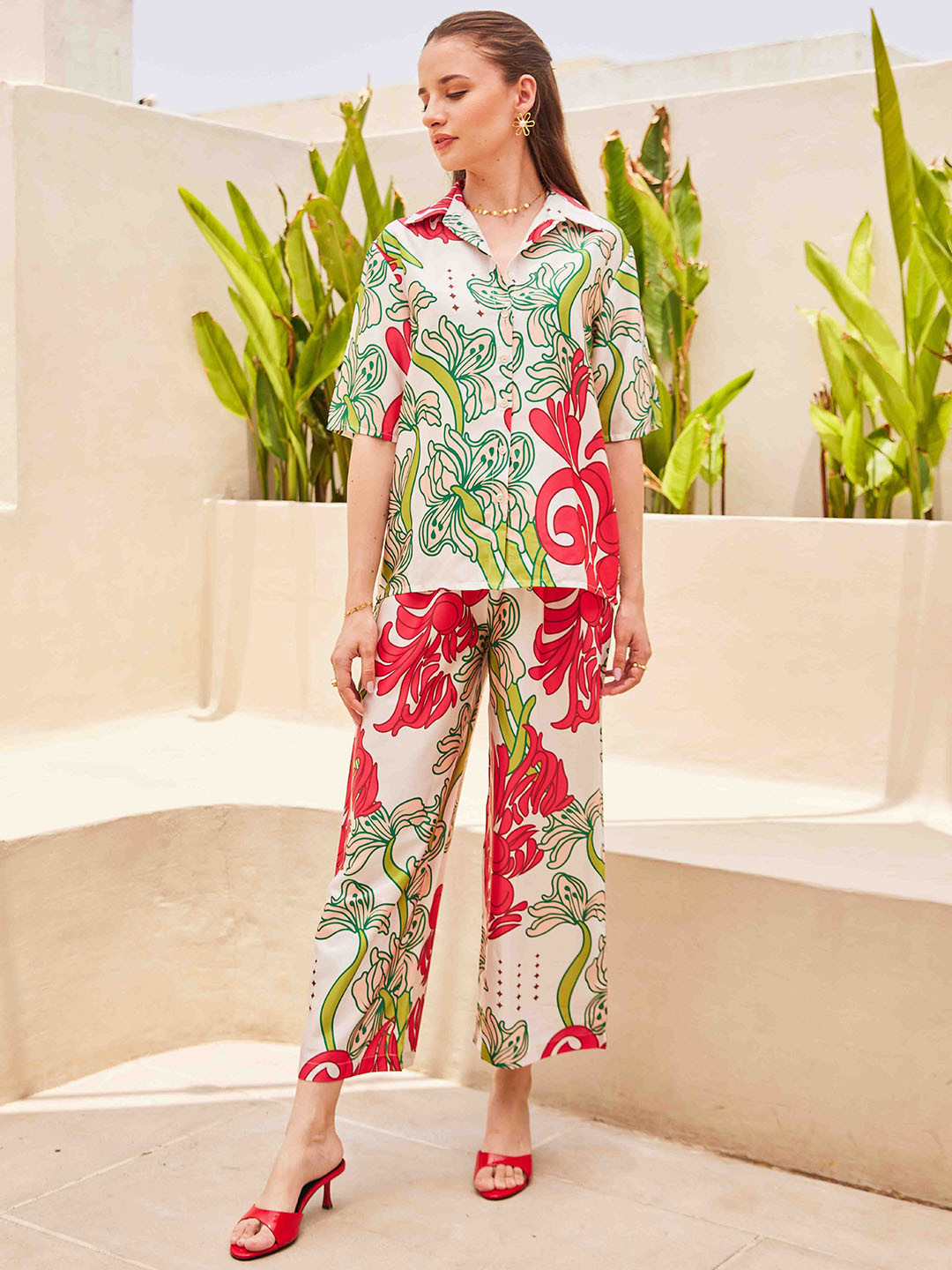 House of Sal Cazo Printed Shirt Collar Shirt With Trouser Co-Ords