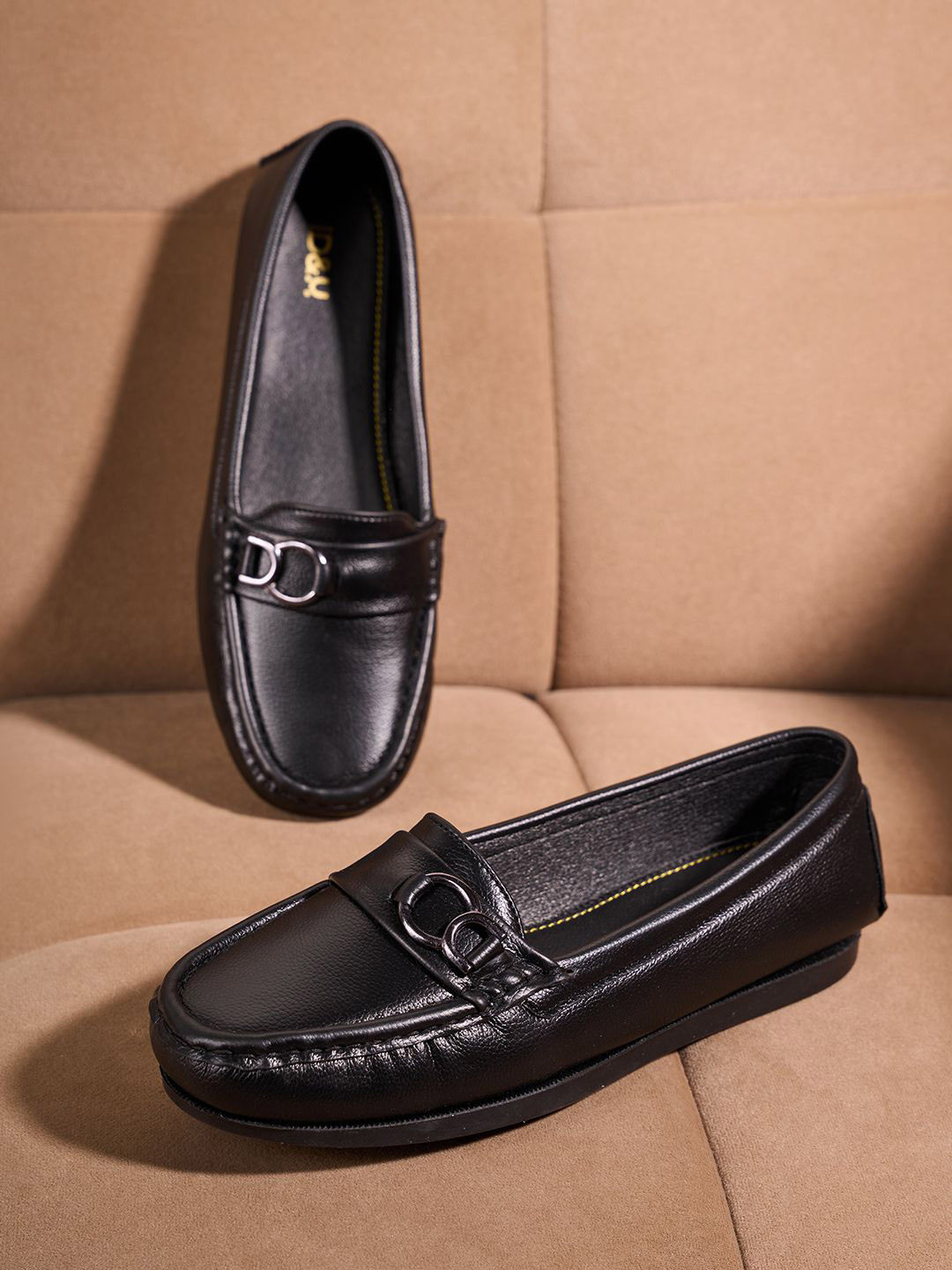 ID Women Solid Synthetic Leather Round Toe Horsebit Loafers Casual Shoes