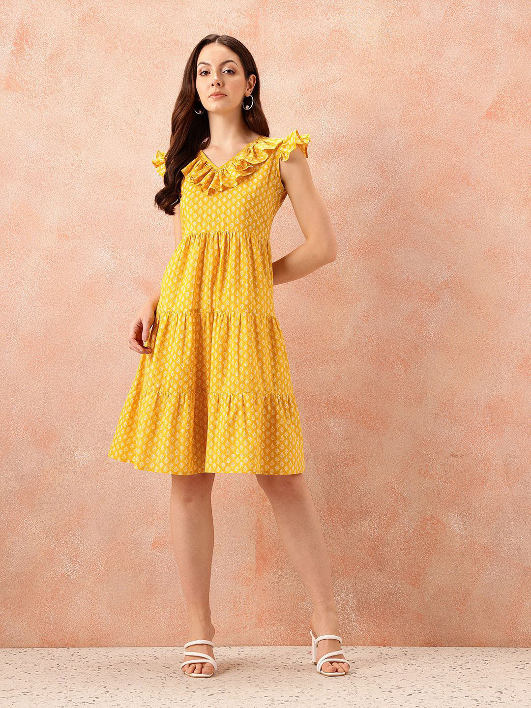 BAESD Printed Tiered Fit & Flare Midi Dress