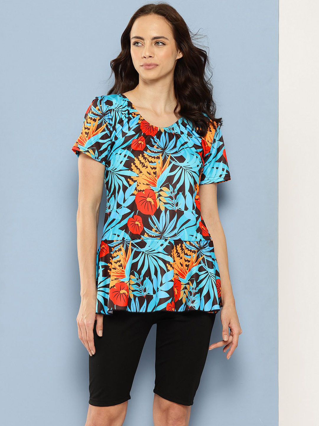 Aarika Floral Printed Plus Size Swimming Dress With Swim Goggle