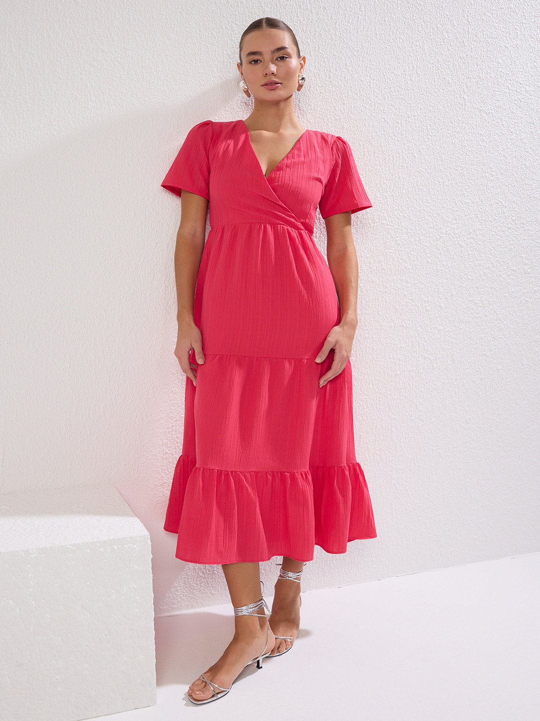 Trendyol Women Short Sleeve Wrap Midi Dress