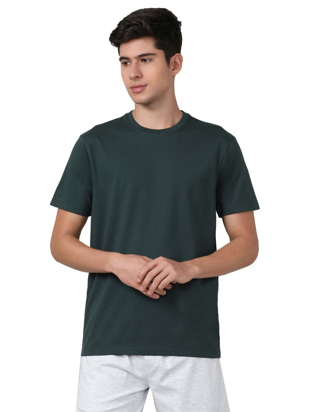FCUK Cotton Solid Round Neck Short Sleeves Regular Fit T-Shirt