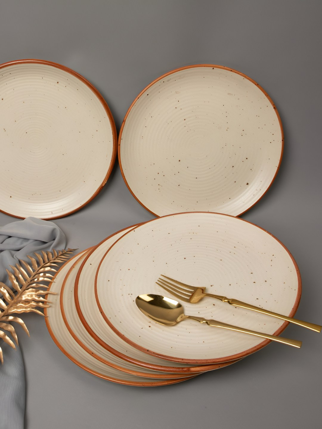 THE WHITE SPACE LIVING Beige 6 Pieces Ceramic Dishwasher and Microwave Safe Plates