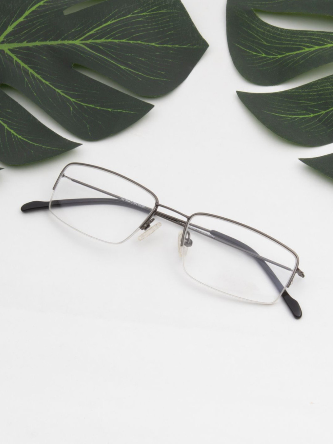 Ted Smith Unisex Metal Rectangle Gunmetal Half Rim Frames