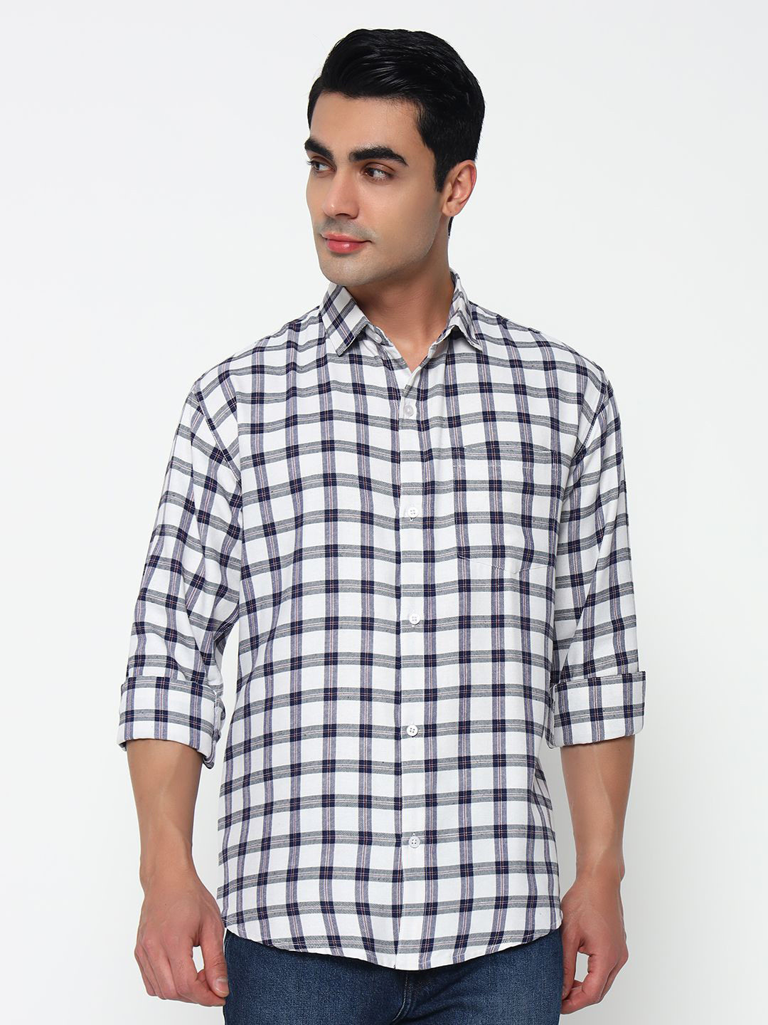 BUSCOTT Men Tartan Checks Semi Sheer Checked Party Shirt