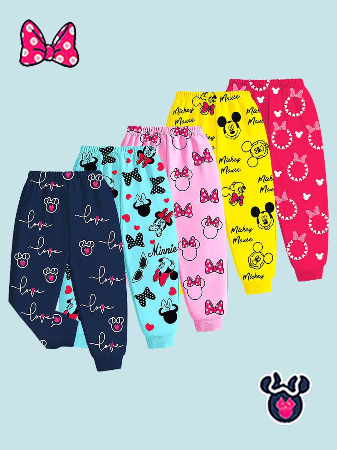 Disney By Miss and Chief Girls Pack Of 5 Printed Mid-Rise Track Pants