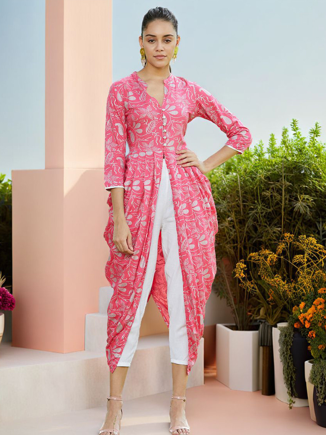 Pannkh Women Ethnic Motifs Printed V-Neck Cowl Kurta