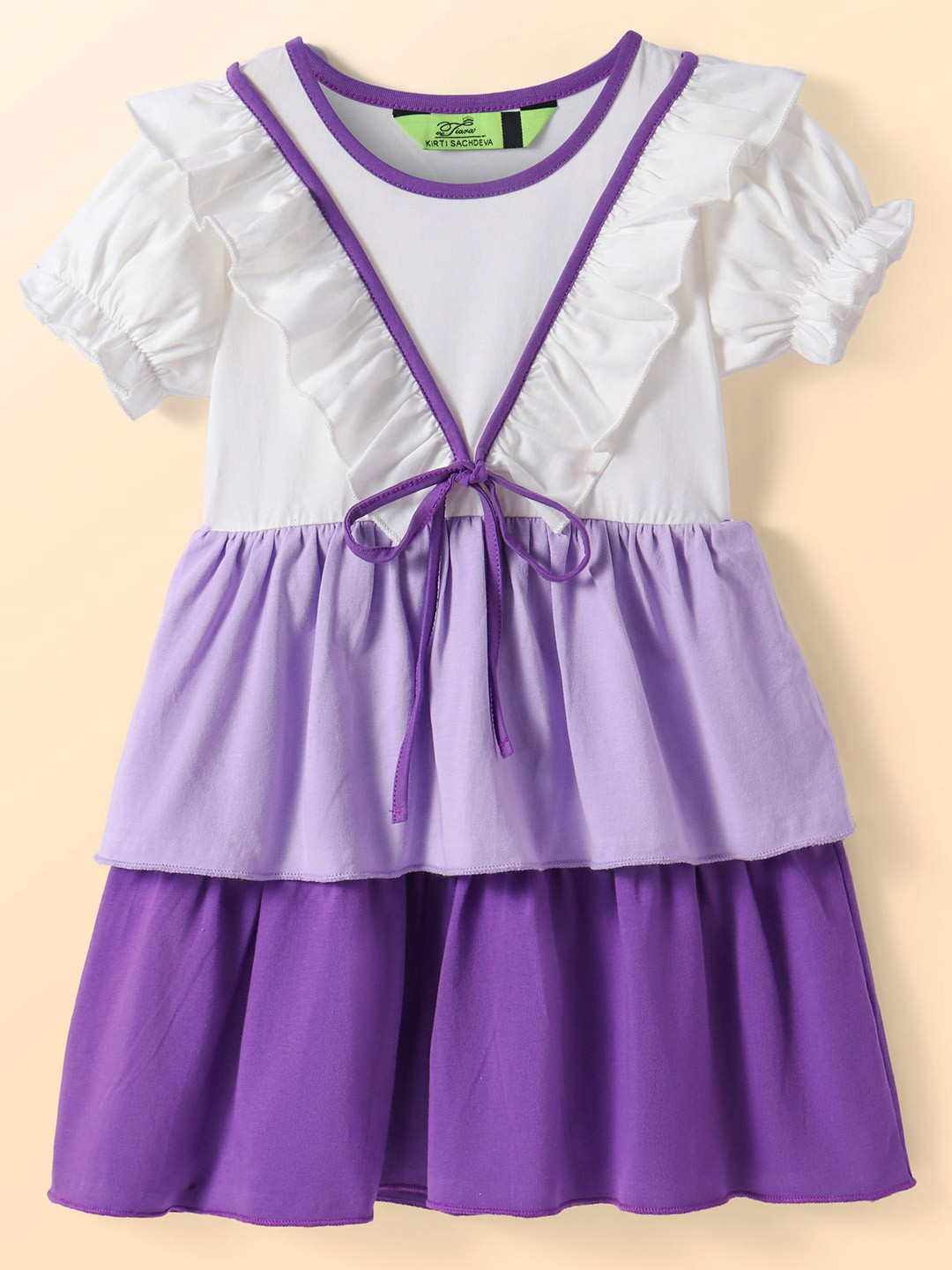 Tiara Girls Colourblocked Tier Dress With Bow Detail