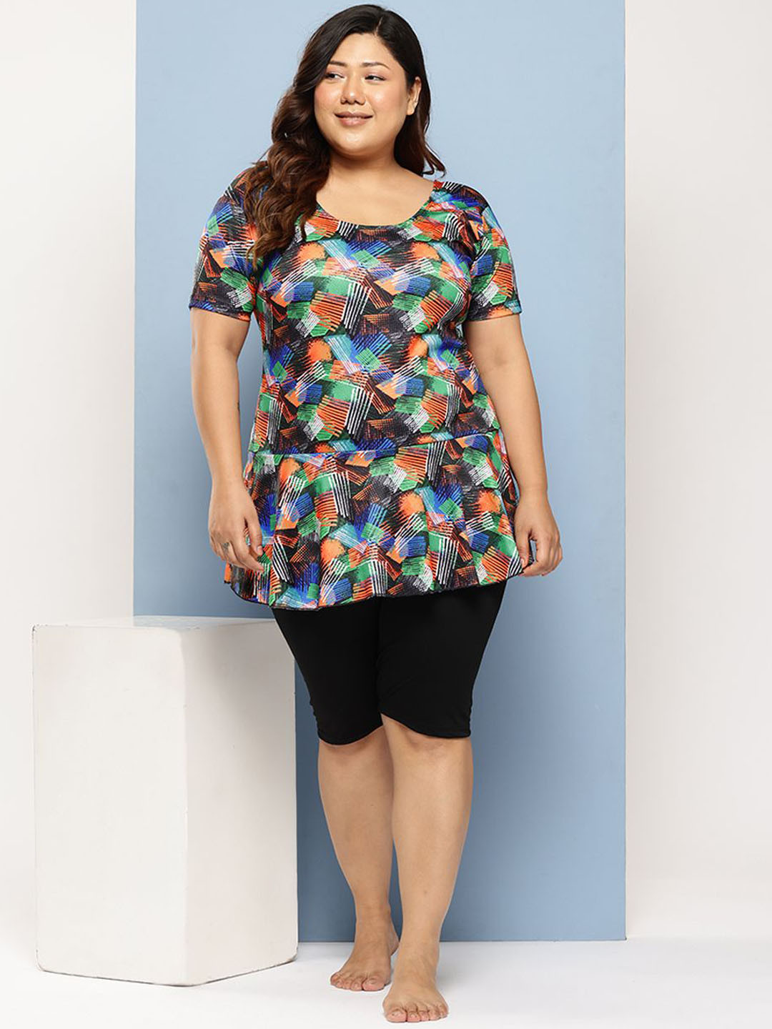 BAESD Geometric Print Full Coverage Swim Set