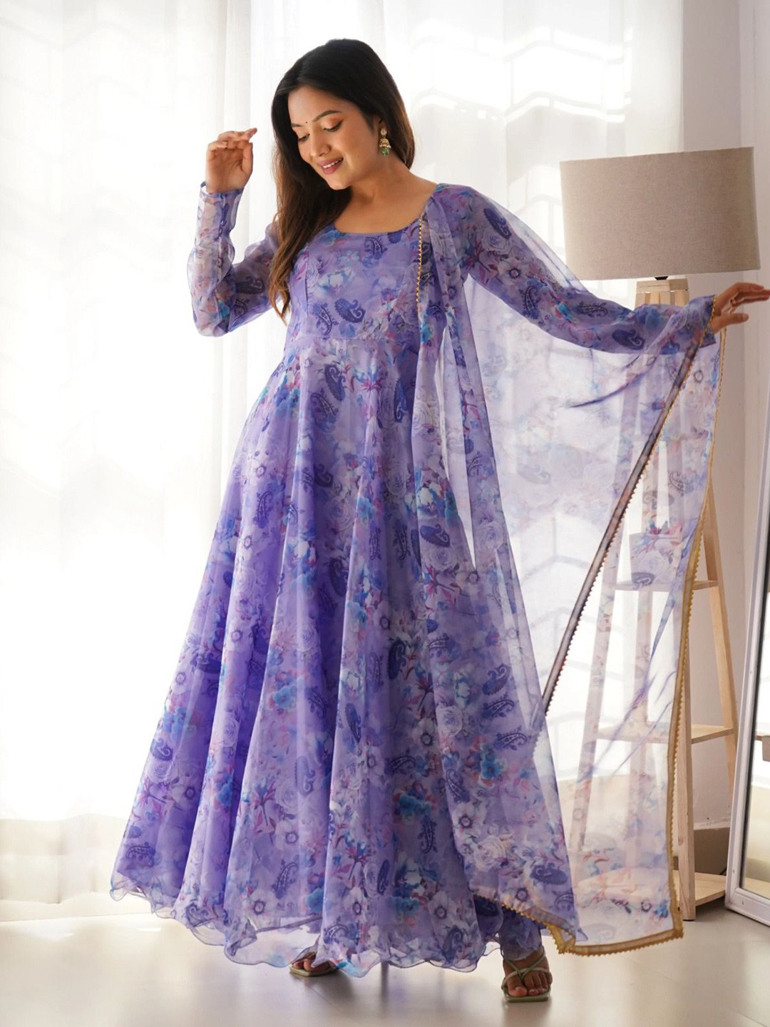 Kedar Fab Floral Printed Scoop Neck Georgette Anarkali Kurta