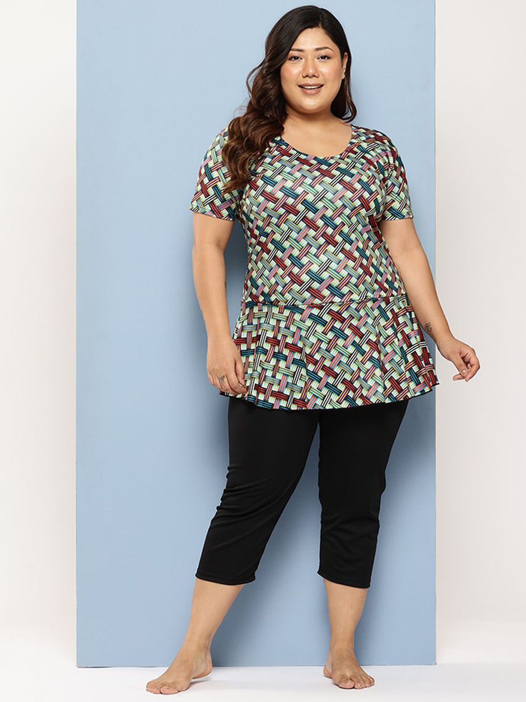 Aarika Printed Plus Size Swim Suit With Cap