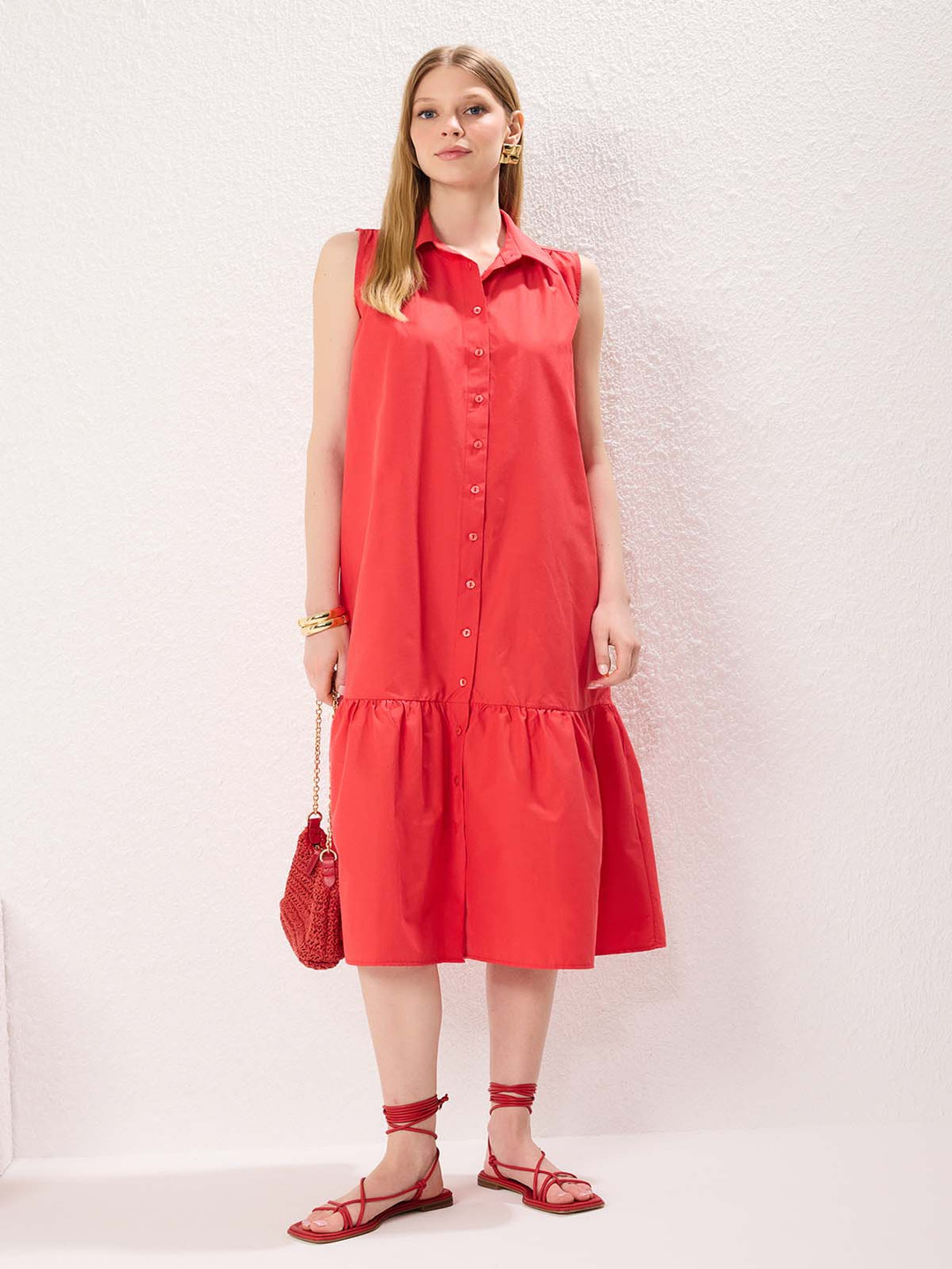 Trendyol Women Cherry Red Shirt Midi Dress