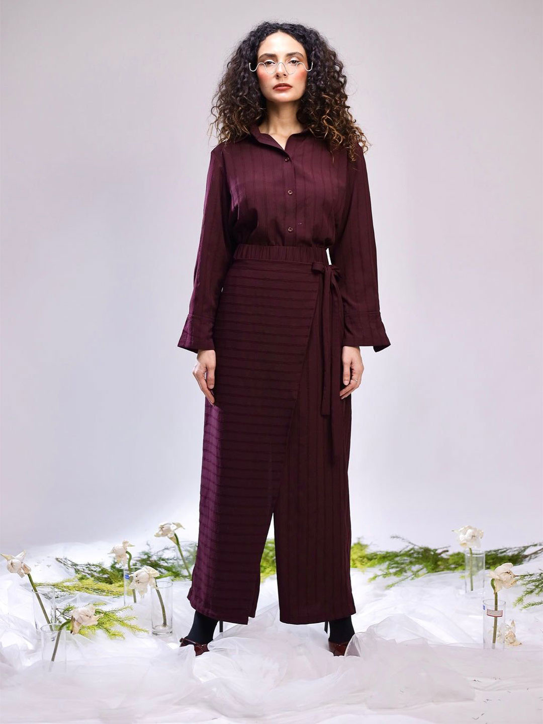 Boho Panache Striped Long Sleeves Shirt With Palazzos