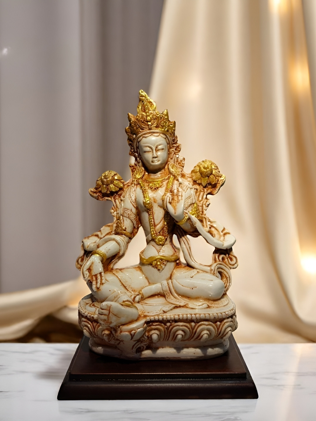 GLOBAL AROMA Tara Maa White Resin Matte Prayer Room Small Showpiece - 5.9 Inches