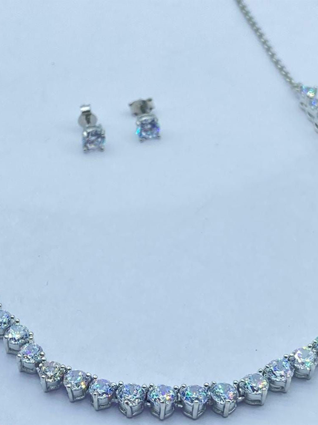 Tara Silver Jewels Rhodium-Plated Stone-Studded Jewellery Set