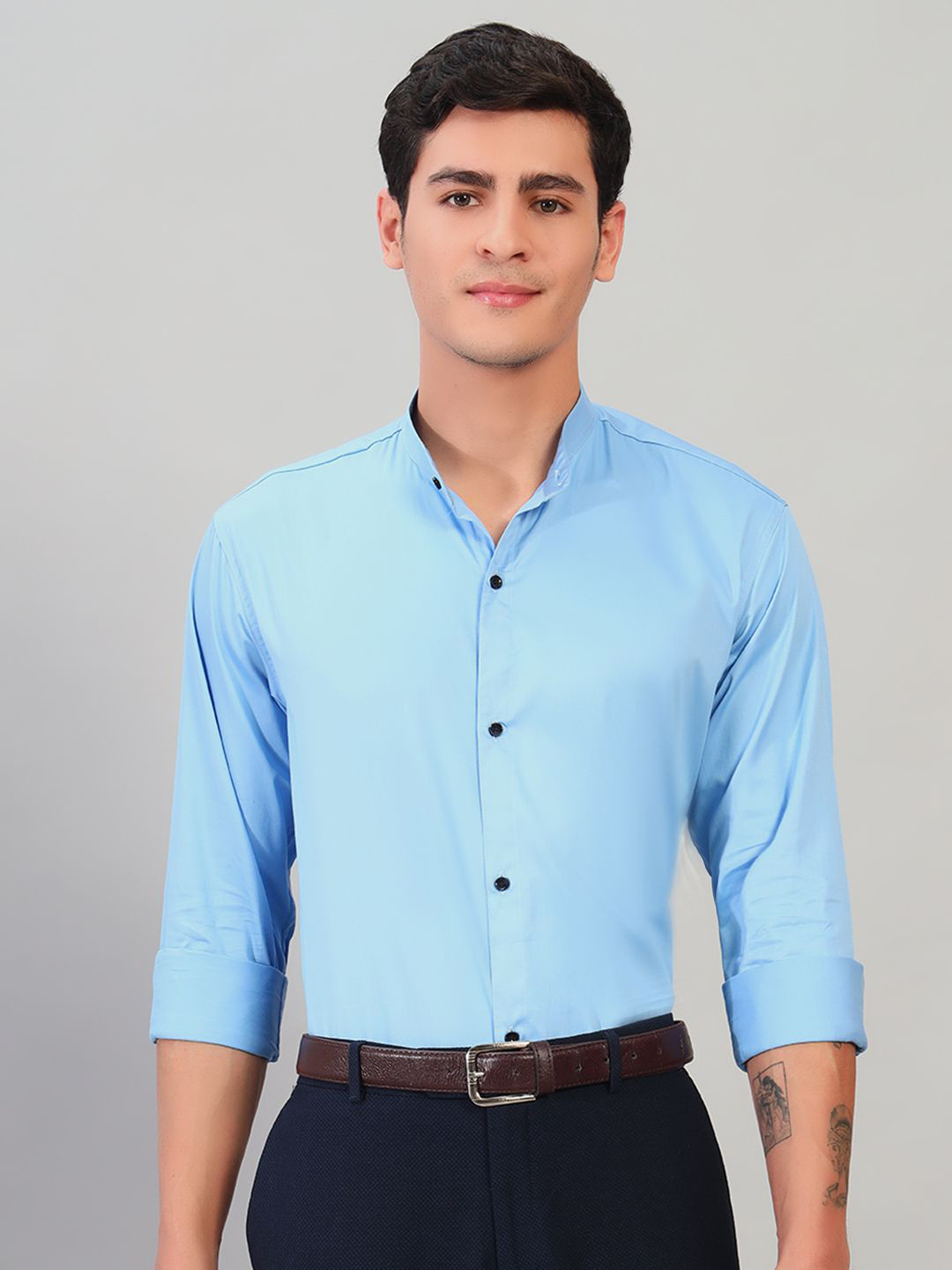 BUSCOTT Men Solid Mandarin Collar Party Shirt