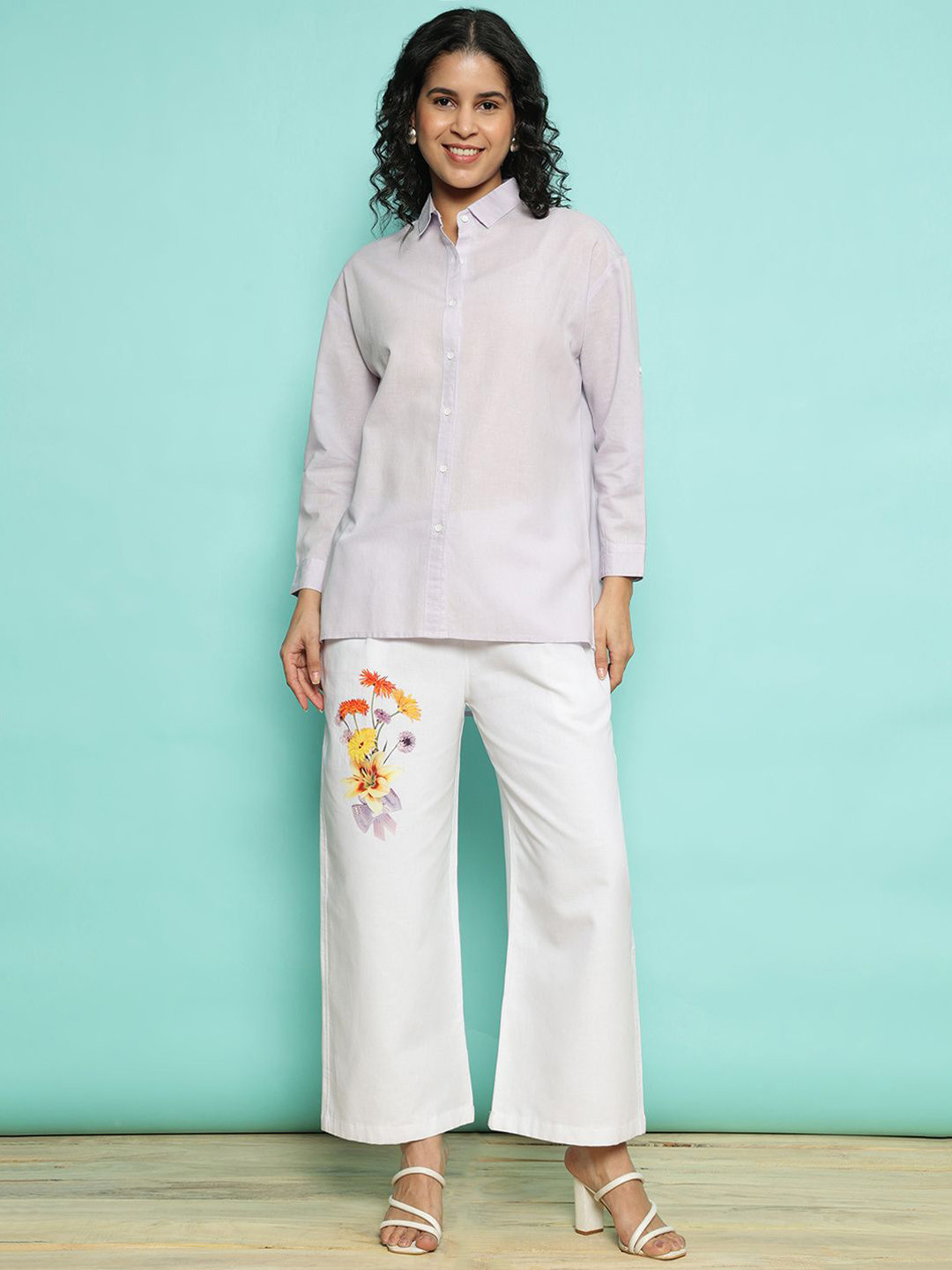 AC&F Collar Neck Shirt With Palazzo Co-Ords