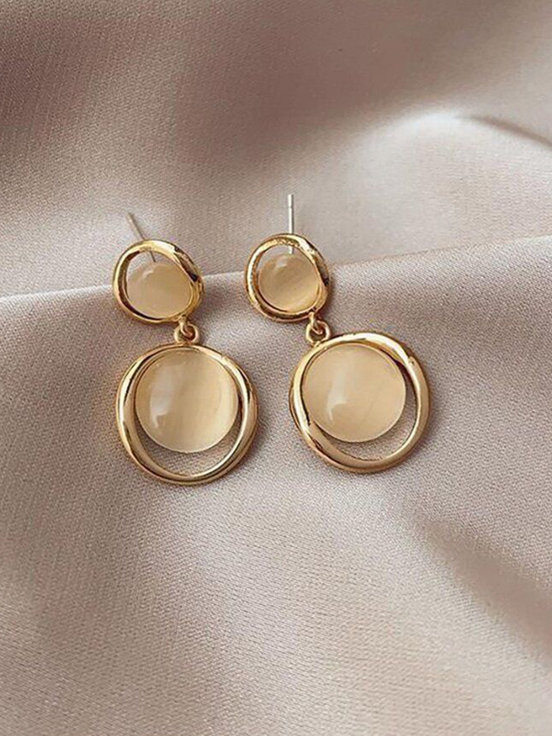 CARIA Stainless Steel Rhinestone Studded Circular Drop Earrings