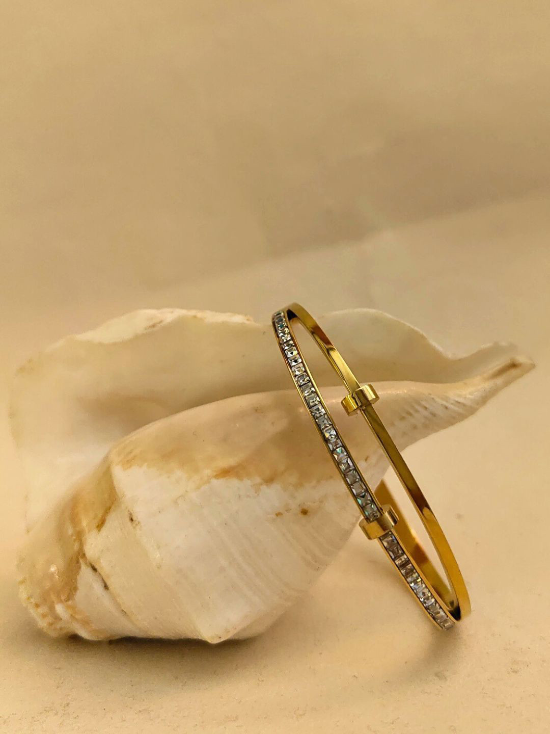 RaasRani 18KT Gold-Plated American Diamond Studded Double Line Cuff Bracelet