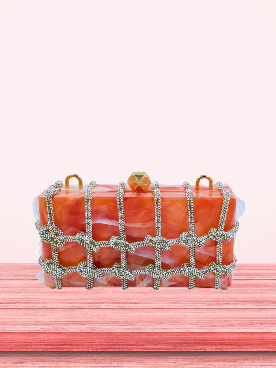 J & C Fashion Arena Embellished Box Clutch With Rhinestone Ropes